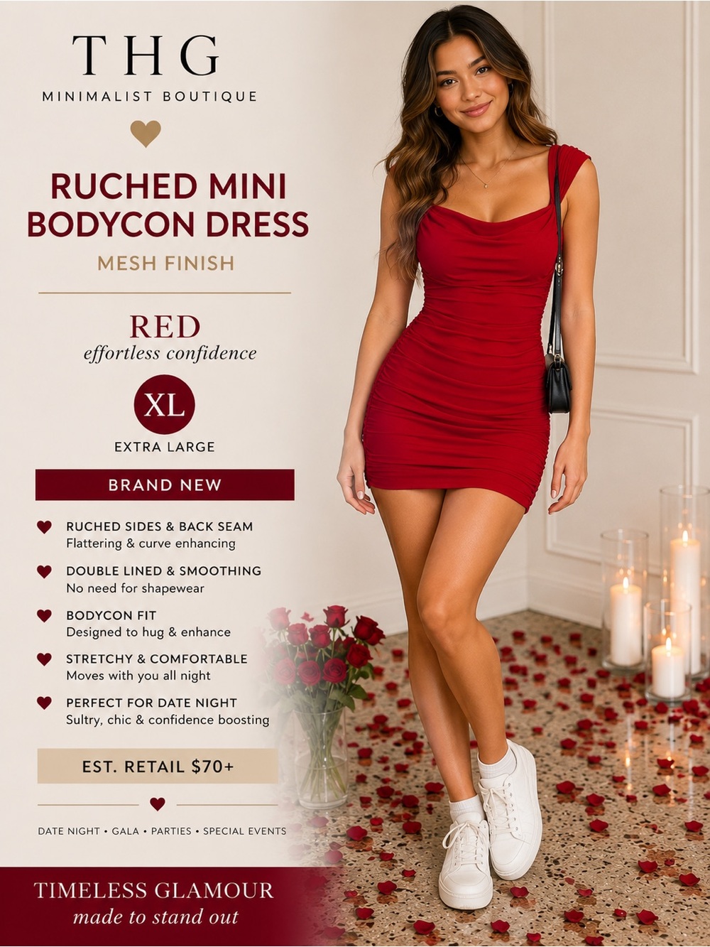 OYS Scarlet Red Ruched Bodycon Mini Dress NWT XL